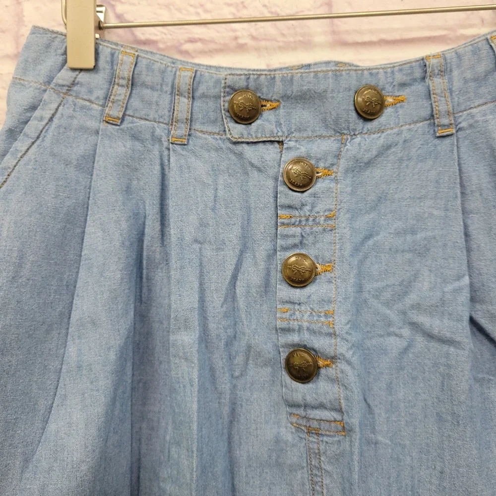 Mango Jeans Denim Pleated Button Midi Skirt 6 100% Cotton Pocket Y2K Indie Retro